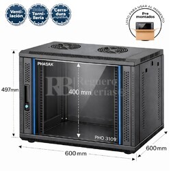 Armario Rack 9U 600x600 mm | Mural Phasak Pro PHO 3109